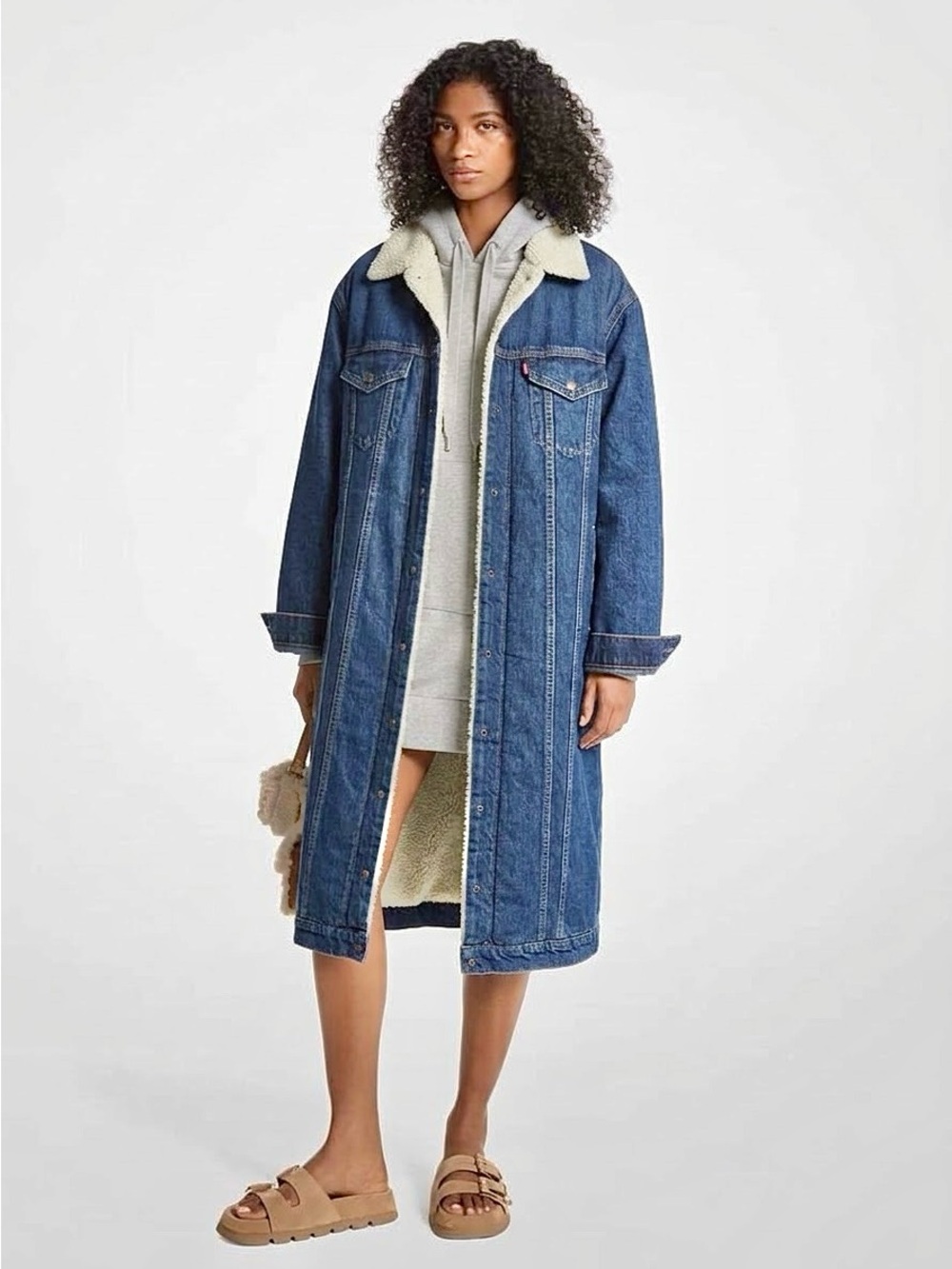 Levi’s Premium X Long Sherpa Trucker Coat Women S Quilted Sleeves NWOT